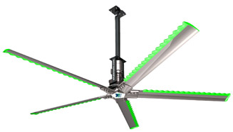 Whalenado Fan Image showing airfoils, Nord gearmotor and an extended mounting option